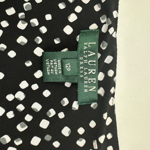 Lauren Ralph Lauren Womens Sheath Dress Size 12 P Black White Dots Stretch - Picture 6 of 10